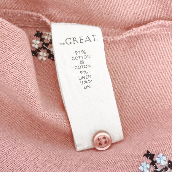 the Great. Clementine Cotton Linen Rosette Embroidered Blouse Shirt Pink 2 - Picture 7 of 9